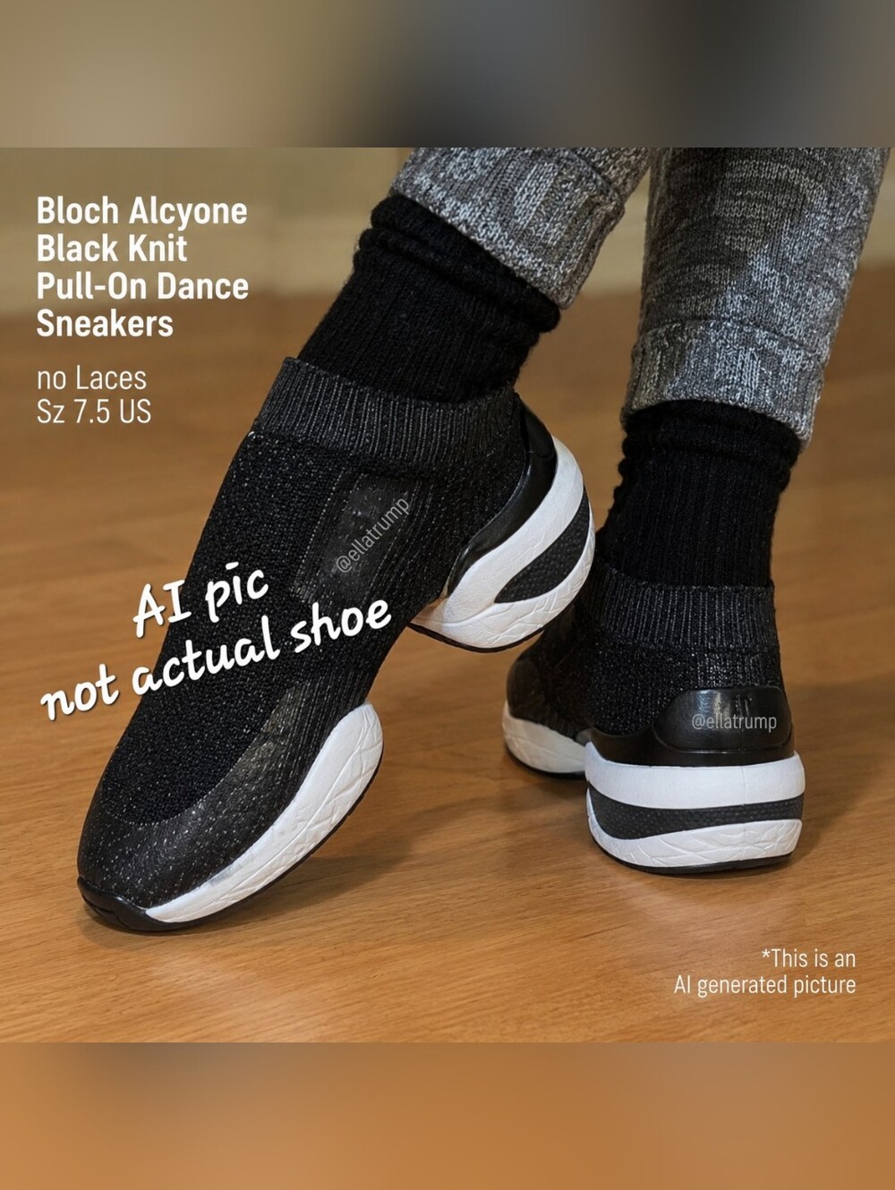 Bloch Alcyone Black Knit Pull-On Dance Sneakers no Laces Sz 7.5 US